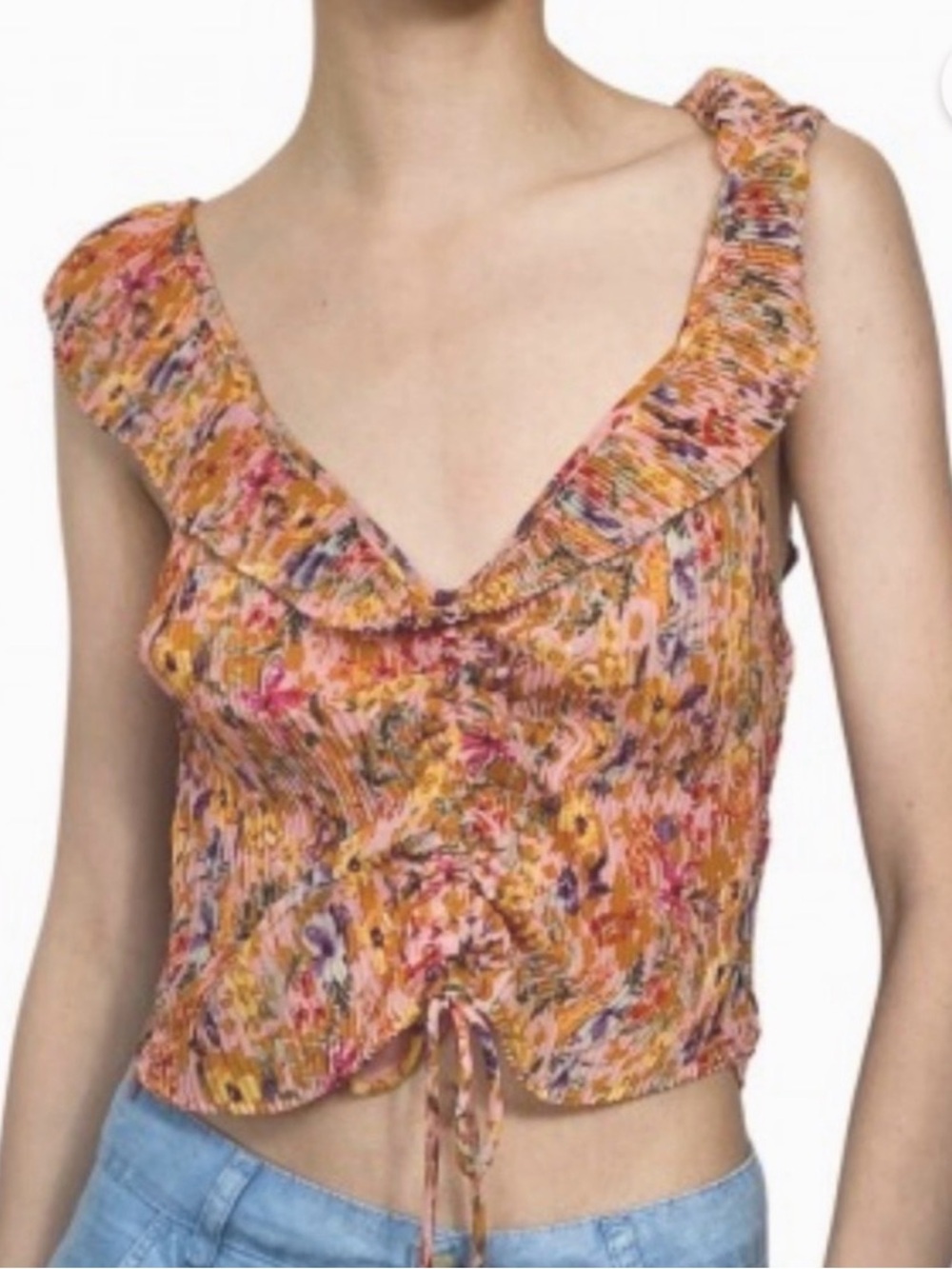 Astr The Label, Plisse Floral Crop Top sz M